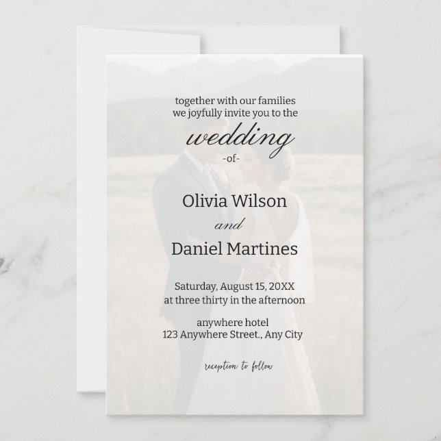 Invitación a la boda de fotografía por superposici (Anverso)