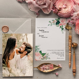 Invitación a la boda de fotos blancas con flores d