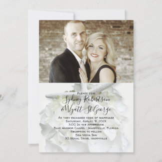 Invitación a la boda de fotos blancas en el jardín