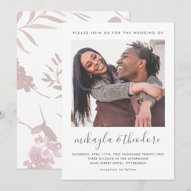 Invitación a la boda de fotos botánicas con escrit (Anverso / Reverso)
