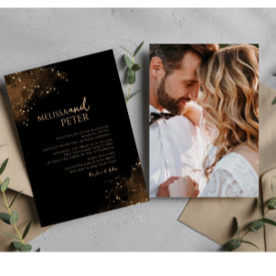 Invitación a la boda de fotos clásicas de oro y ne