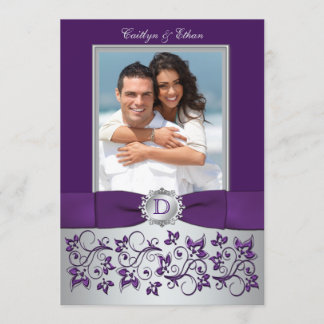 Invitación a la boda de fotos con flores moradas y