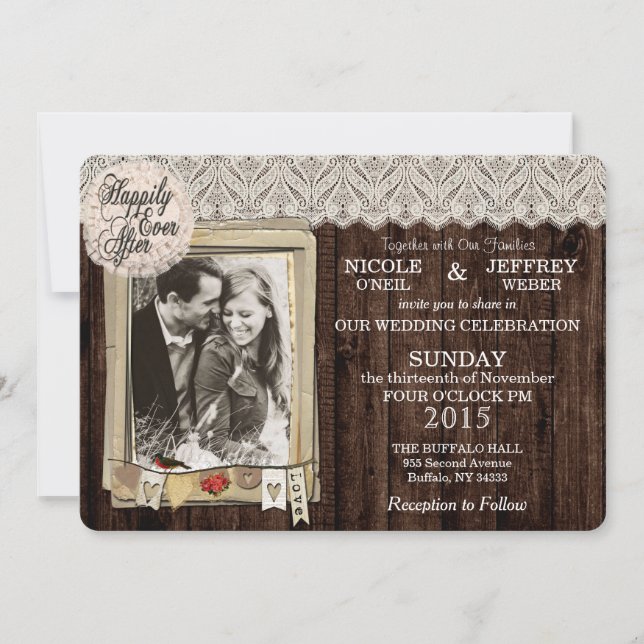 Invitación a la boda de fotos de campo rústico (Anverso)