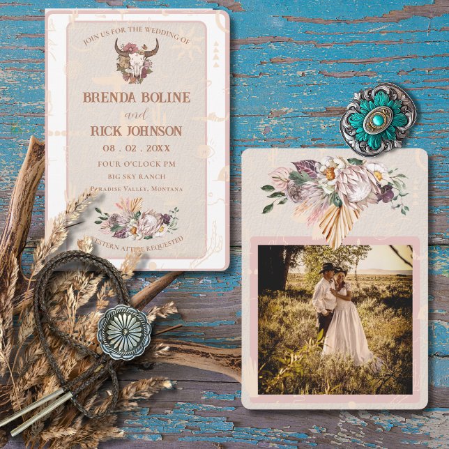 Invitación a la boda de fotos de cuero blanco Boho (Subido por el creador)