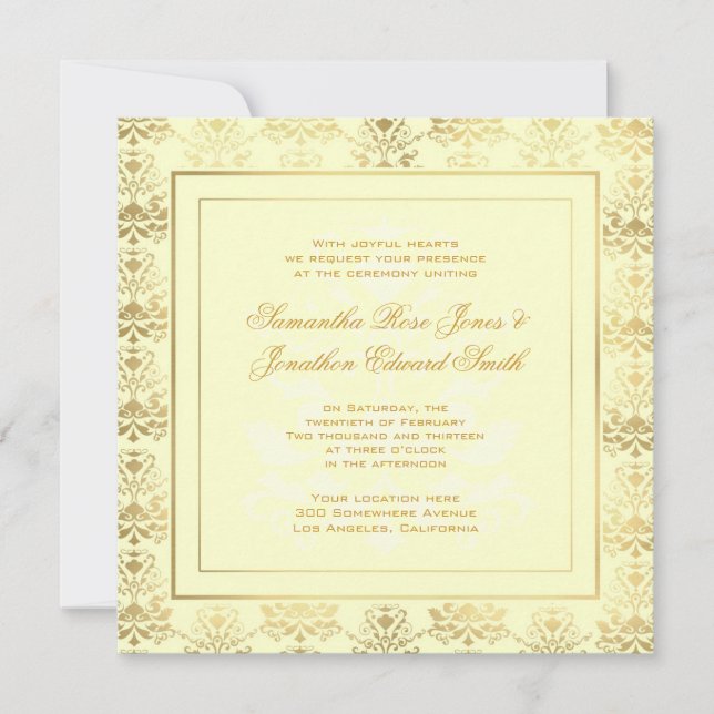 Invitación a la boda de fotos de damasco de marfil (Anverso)
