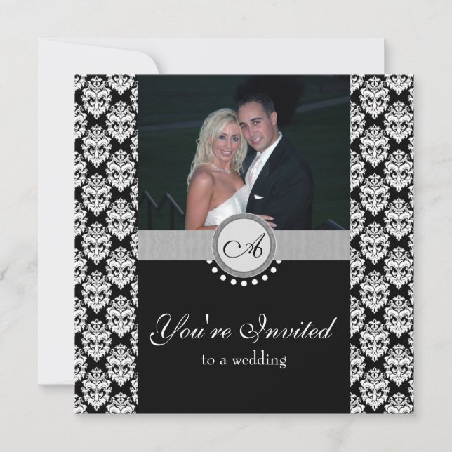 Invitación a la boda de fotos de damasco negro (Anverso)