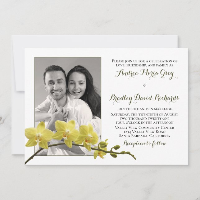 Invitación a la boda de fotos de flores de orquíde (Anverso)