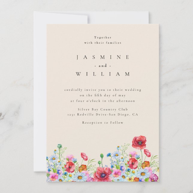 Invitación a la boda de fotos de flores silvestres (Anverso)