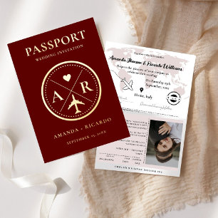 Invitación a la boda de fotos de GOLD y Burgundy P