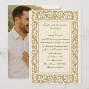 Invitación a la boda de fotos de Golden Royal Scro