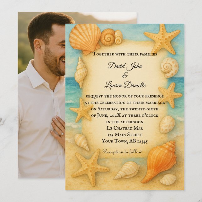 Invitación a la boda de fotos de la costa en el pa (Anverso / Reverso)
