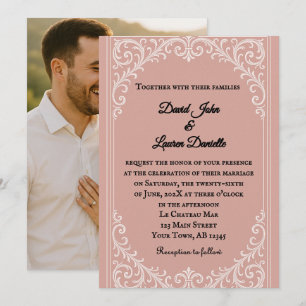 Invitación a la boda de fotos de la herencia rosad