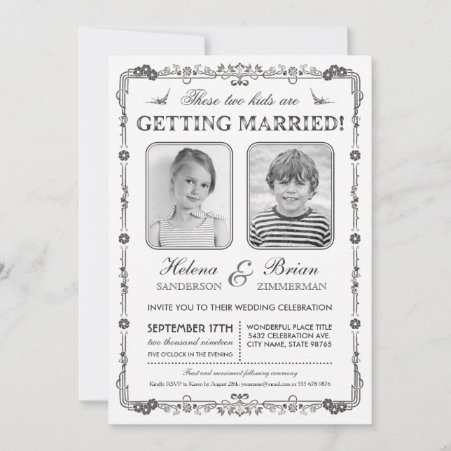 Invitación a la boda de fotos de la vieja escuela (Anverso)