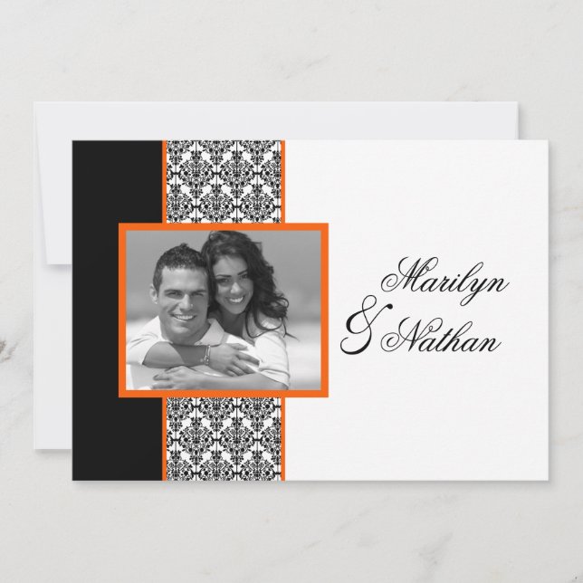 Invitación a la boda de fotos de Naranja blanco ne (Anverso)