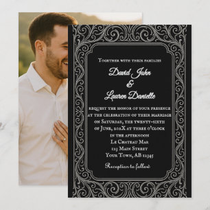 Invitación a la boda de fotos de pergamino negro