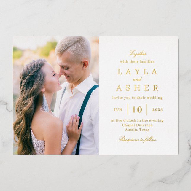 Invitación a la boda de fotos de Relieve metalizad (Anverso)