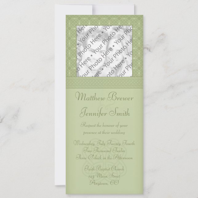 Invitación a la boda de fotos del Knot celta verde (Anverso)