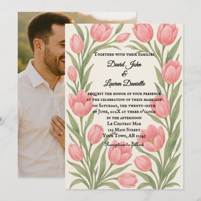 Invitación a la boda de fotos del tesoro de tulipa (Anverso / Reverso)