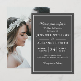 Invitación a la boda de fotos elegante y gris oscu