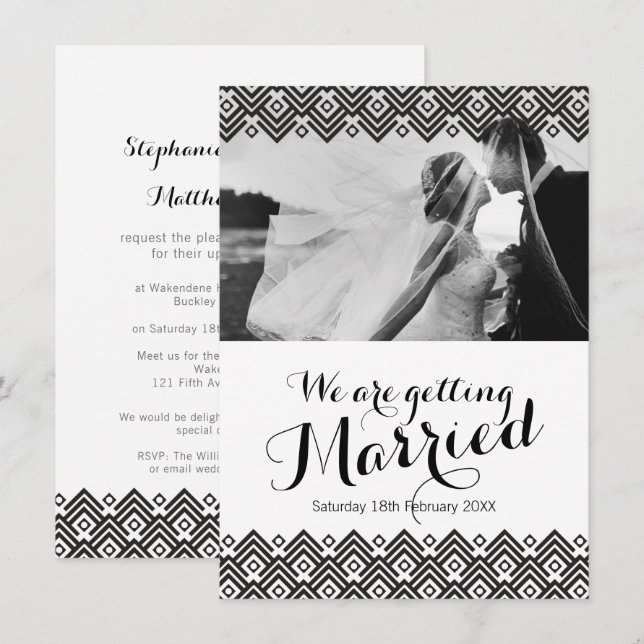 Invitación a la boda de fotos geométricas y gráfic (Anverso / Reverso)