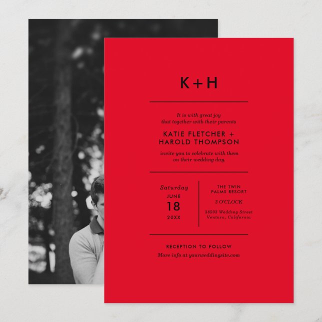 Invitación a la boda de fotos minimalistas (Anverso / Reverso)