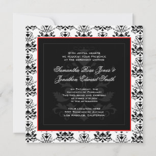 Invitación a la boda de fotos rojas de Damask en b