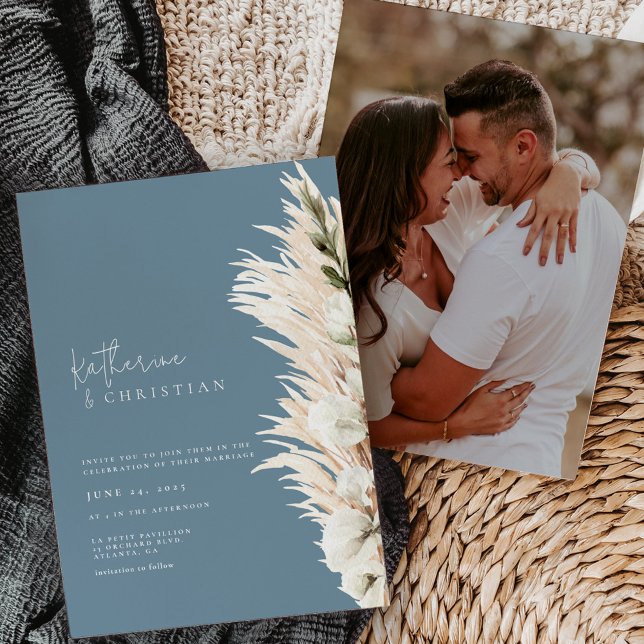 Invitación a la boda de fotos rustica moderna y az (Subido por el creador)