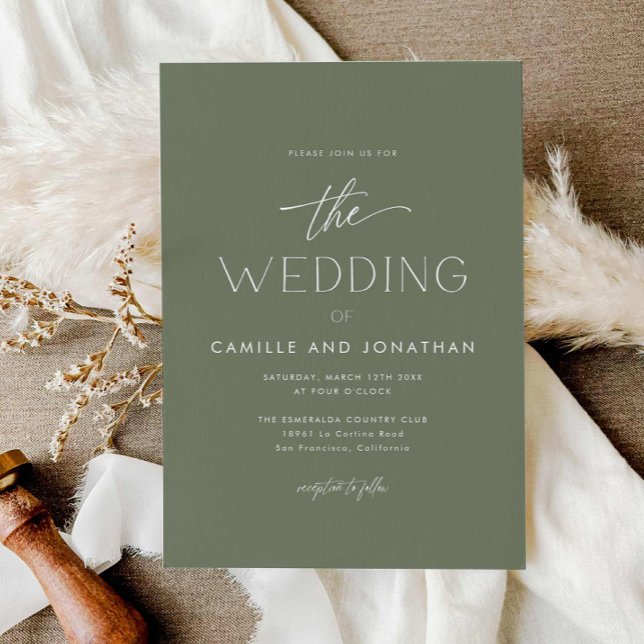 Invitación a la boda de fotos verde simple y elega (Green Modern Minimal Photo Wedding Invitation)