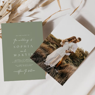 Invitación a la boda de fotos verdes de sabios mod