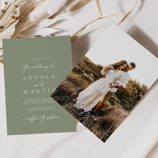 Invitación a la boda de fotos verdes de sabios mod