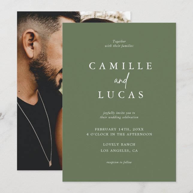 Invitación a la boda de fotos verdes del bosque (Anverso / Reverso)