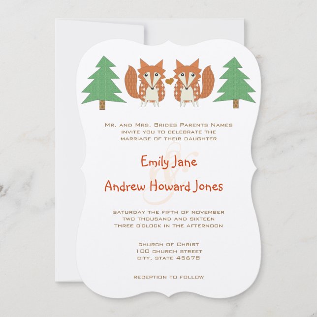Invitación a la boda de Fox y Pine Tree Rústica (Anverso)