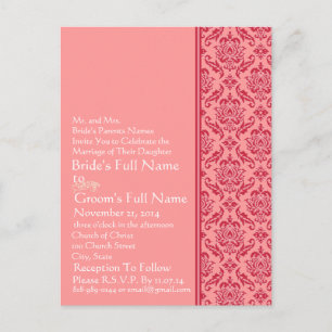Invitación a la boda de frambuesa y damasco blanco