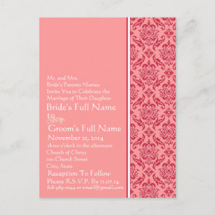 Invitación a la boda de frambuesa y damasco blanco