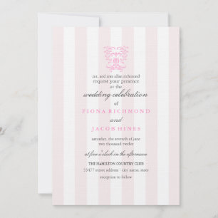 Invitación a la boda de franjas rosadas y damasque