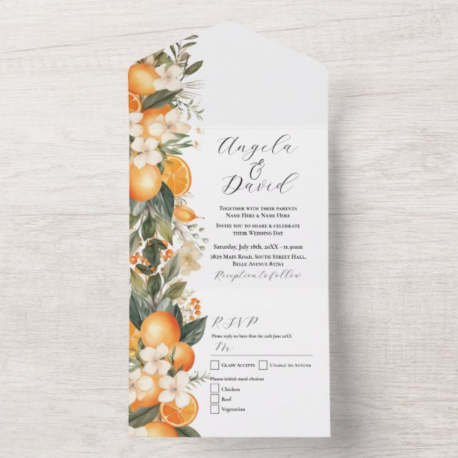 Invitación a la boda de frutas de naranjas Florals (Interior)