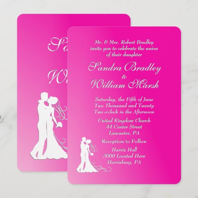 Invitación a la boda de Fuchsia (Anverso / Reverso)