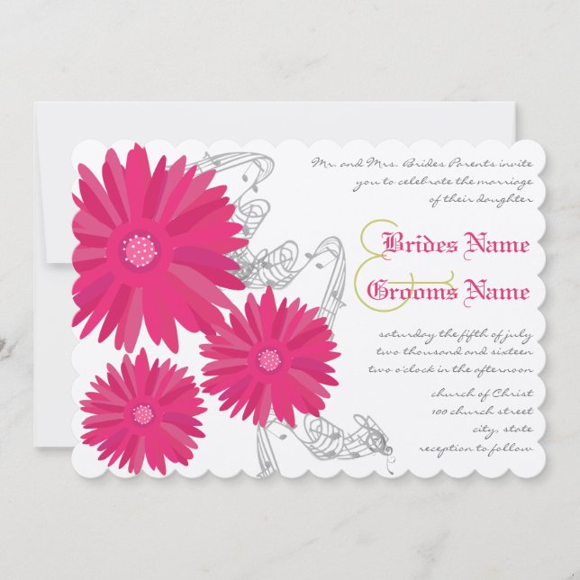 Invitación a la boda de Fuchsia Gerber Daisy (Anverso)