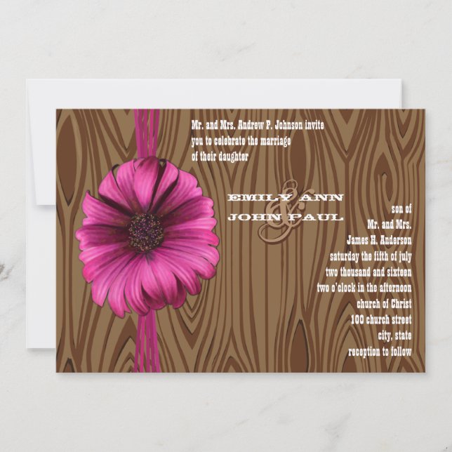 Invitación a la boda de Fuchsia Gerber Daisy (Anverso)