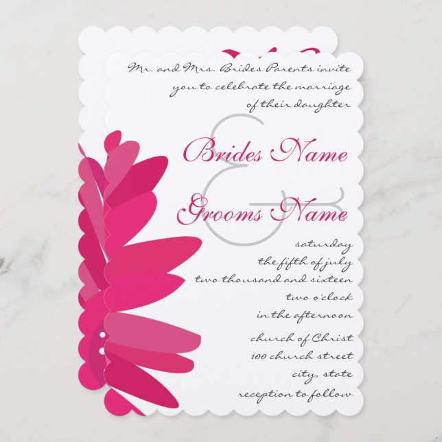Invitación a la boda de Fuchsia Gerber Daisy (Anverso / Reverso)