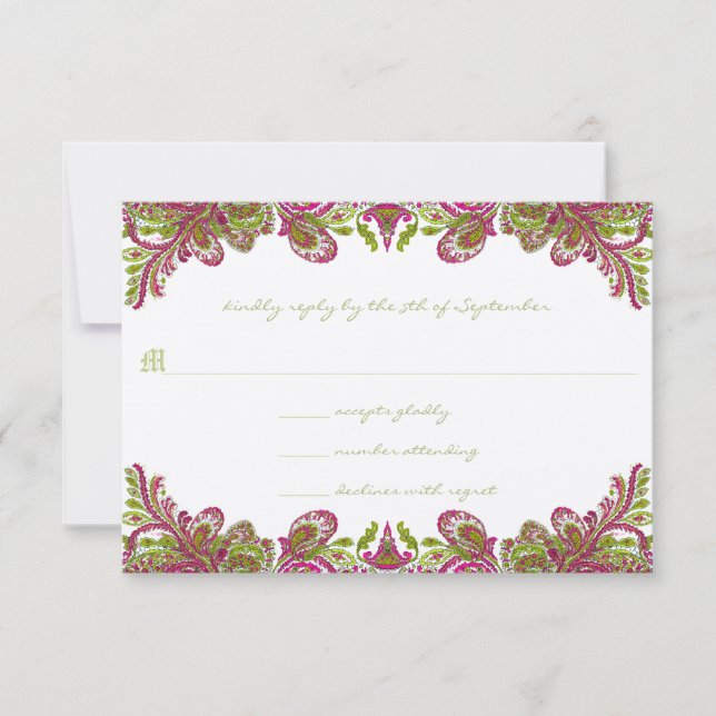 Invitación a la boda de Fuchsia y Lime Paisley (Anverso)
