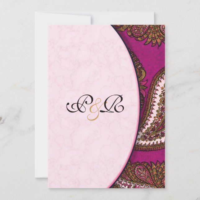 Invitación a la boda de Fuscia Paisley (Anverso)
