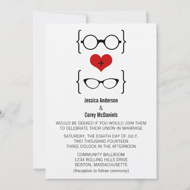Invitación a la boda de gafas Geeky (Anverso)
