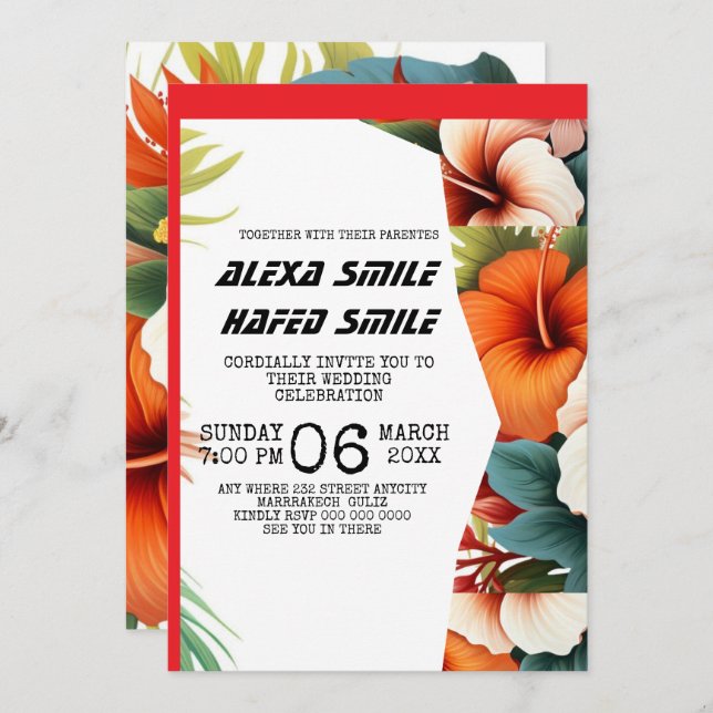 Invitación a la boda de gatefold en flor silvestre (Anverso / Reverso)