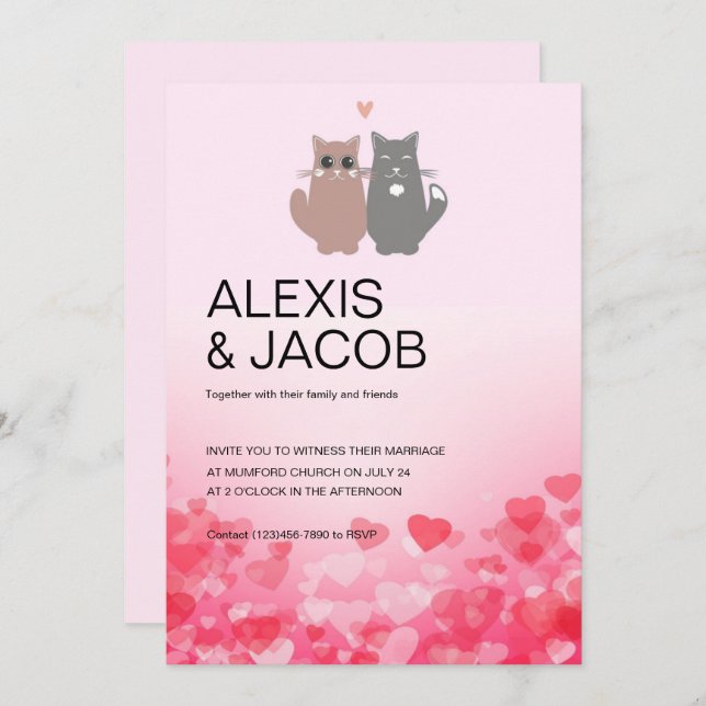 Invitación a la boda de gatos con amor (Anverso / Reverso)