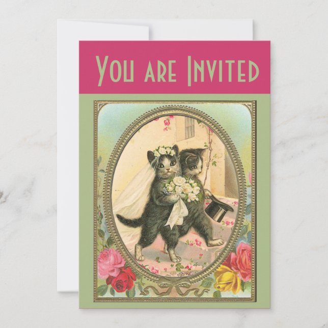 Invitación a la boda de gatos y novios (Anverso)