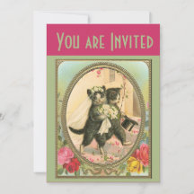 Invitación a la boda de gatos y novios