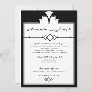 Invitación a la boda de Gatsby Blanco y negro
