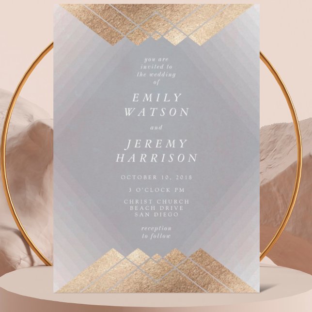 Invitación a la boda de gatsby de oro geométrico d (Subido por el creador)