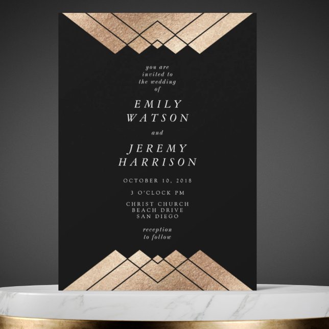 Invitación a la boda de gatsby de oro negro geomét (Subido por el creador)